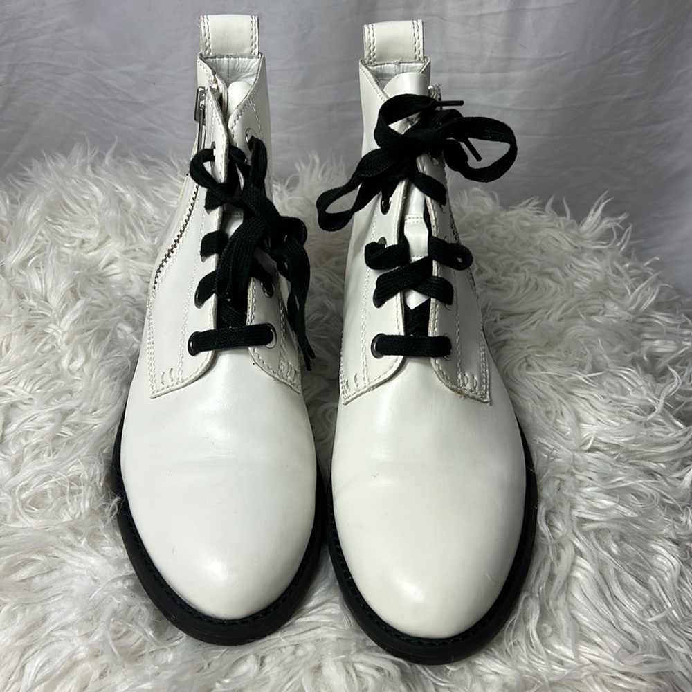 Abound 100% Vegan White Leather Zippered Moto Boots - Picture 2 of 8